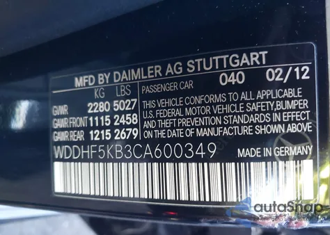 2012 Mercedes-Benz E 350 from USA, damaged, VIN WDDHF5KB3CA600349